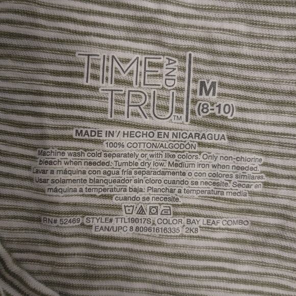 Time and Tru Women's M (8-10) Light Gray/White Stripe Tee - Picture 3 of 3